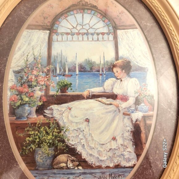 Lady in the Window by Georgia artist Barbara Mock 1981 Vintage Victorian Oval Wa - Picture 9 of 13